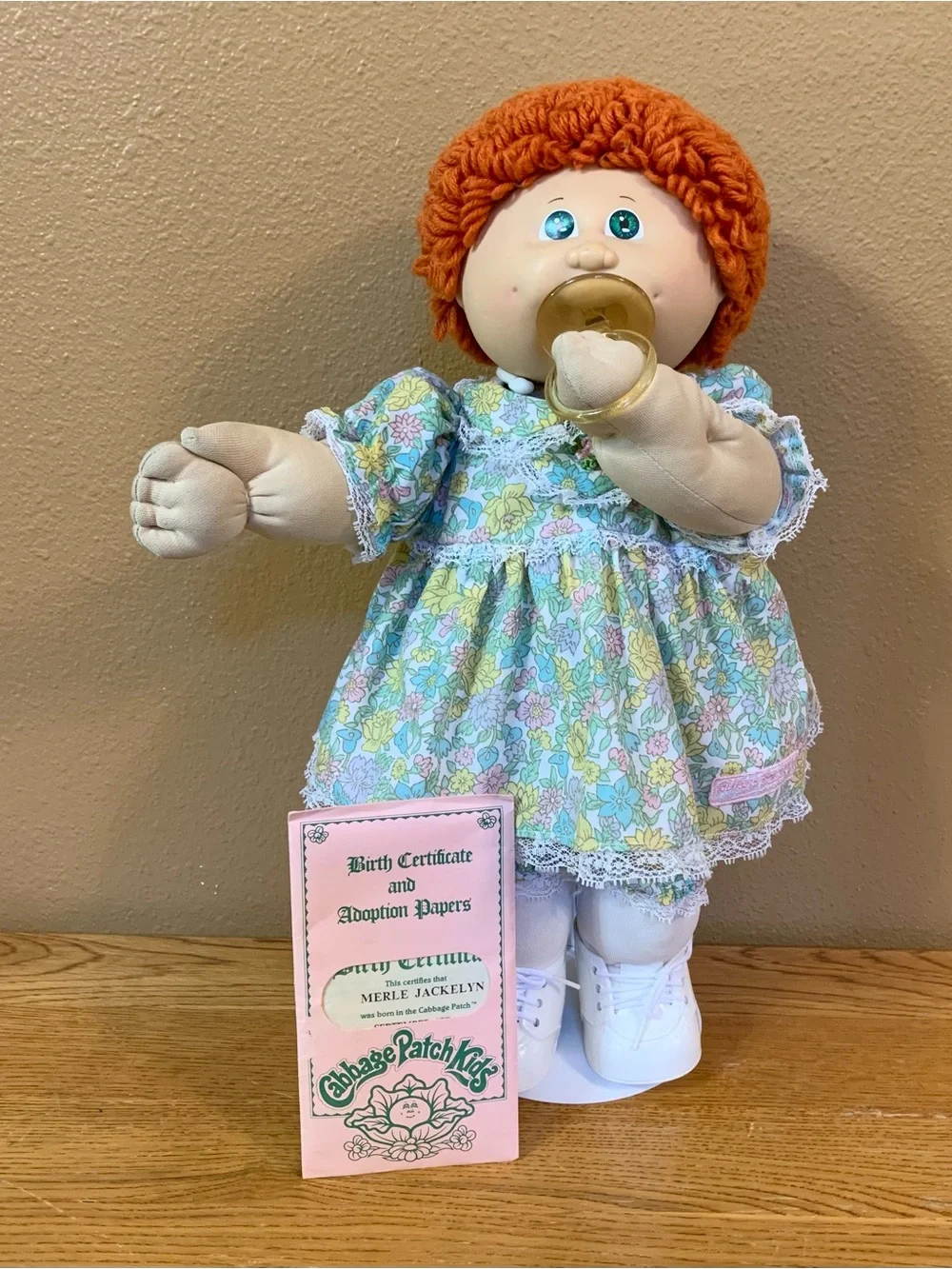 Vintage Cabbage Patch Kids Doll With Pacifier Red Poodle Hair Single Ponytail